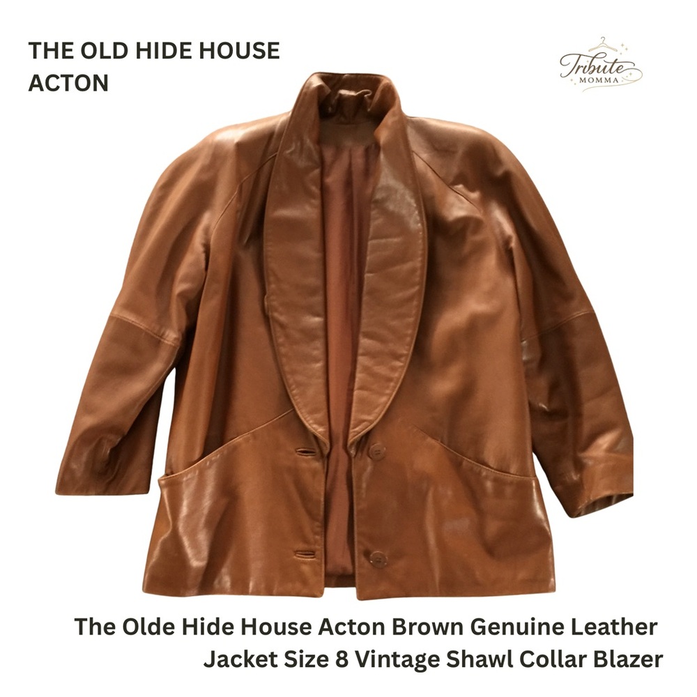 Women’s Vintage Leather Jacket Shawl Collar Blazer Caramel Leather Jacket Sz 8